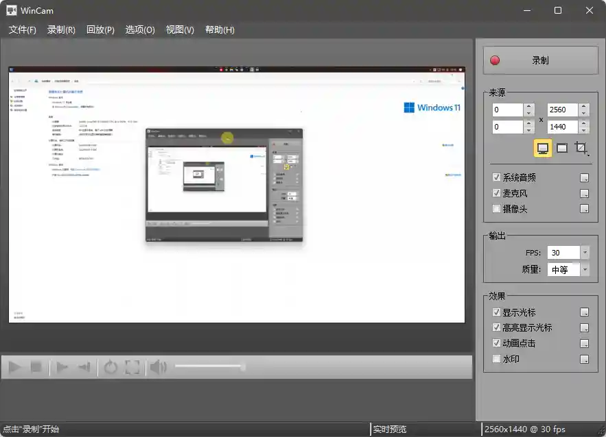 屏幕录像软件 WinCAM中文版 v3.9.0 单文件破解版