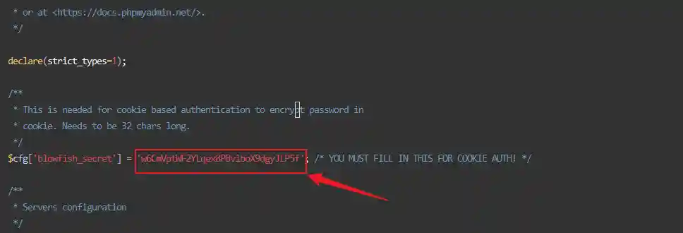phpMyAdmin配置文件中的密文(blowfish_secret)太短。