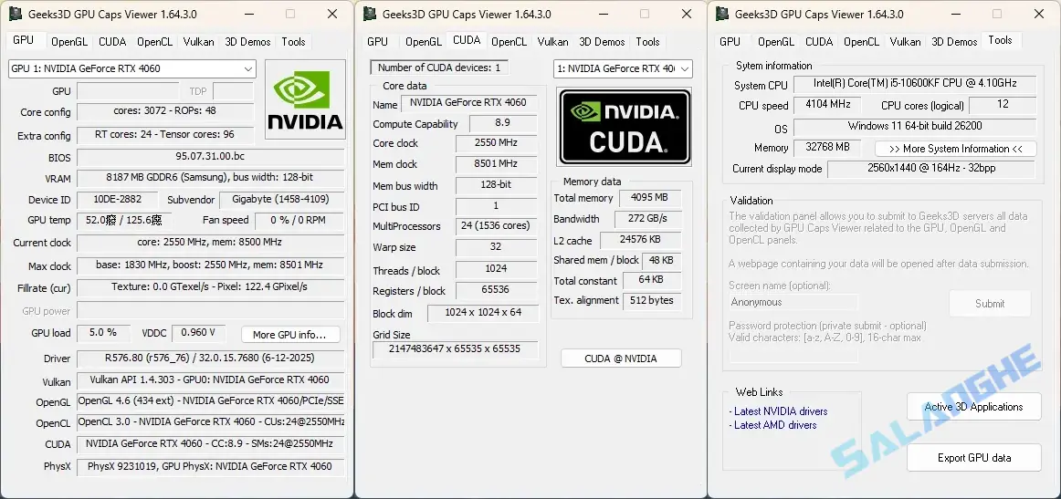 GPU Caps Viewer v1.64.3 绿色版 显卡检测与性能测试工具