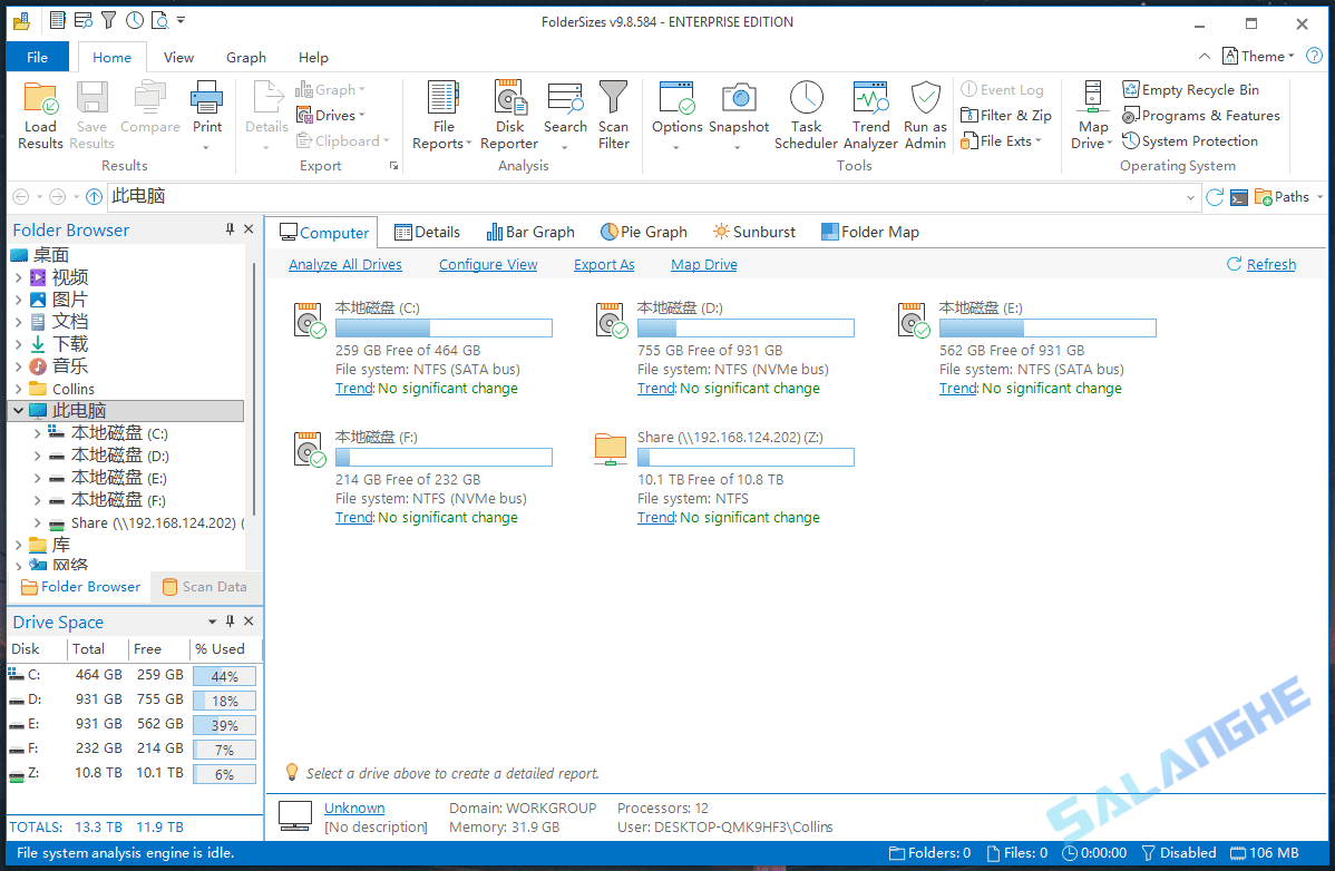 FolderSizes (磁盘空间分析工具) v9.8.584 便携版