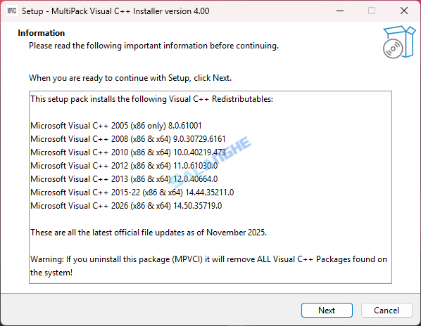 MultiPack Visual C++ Installer (VC++ 运行库集合包) v4.00