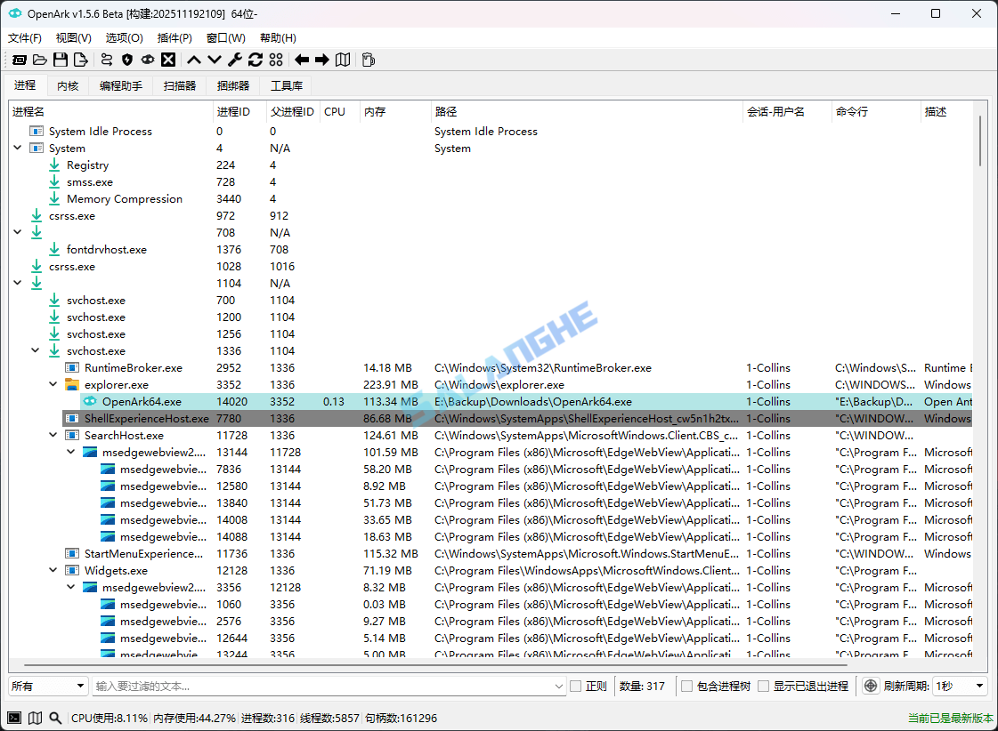 OpenArk (恶意程序对抗工具) v1.5.2 / 1.5.6 Beta 中文绿色版