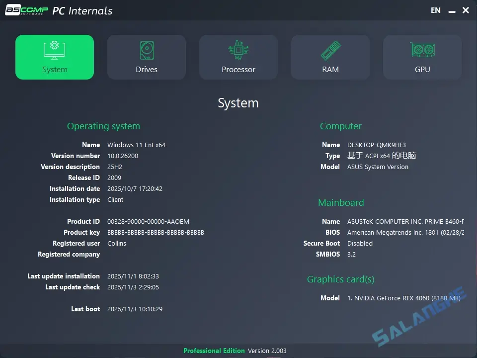 ASCOMP PC Internals (硬件监控工具) Pro v2.003 便携版