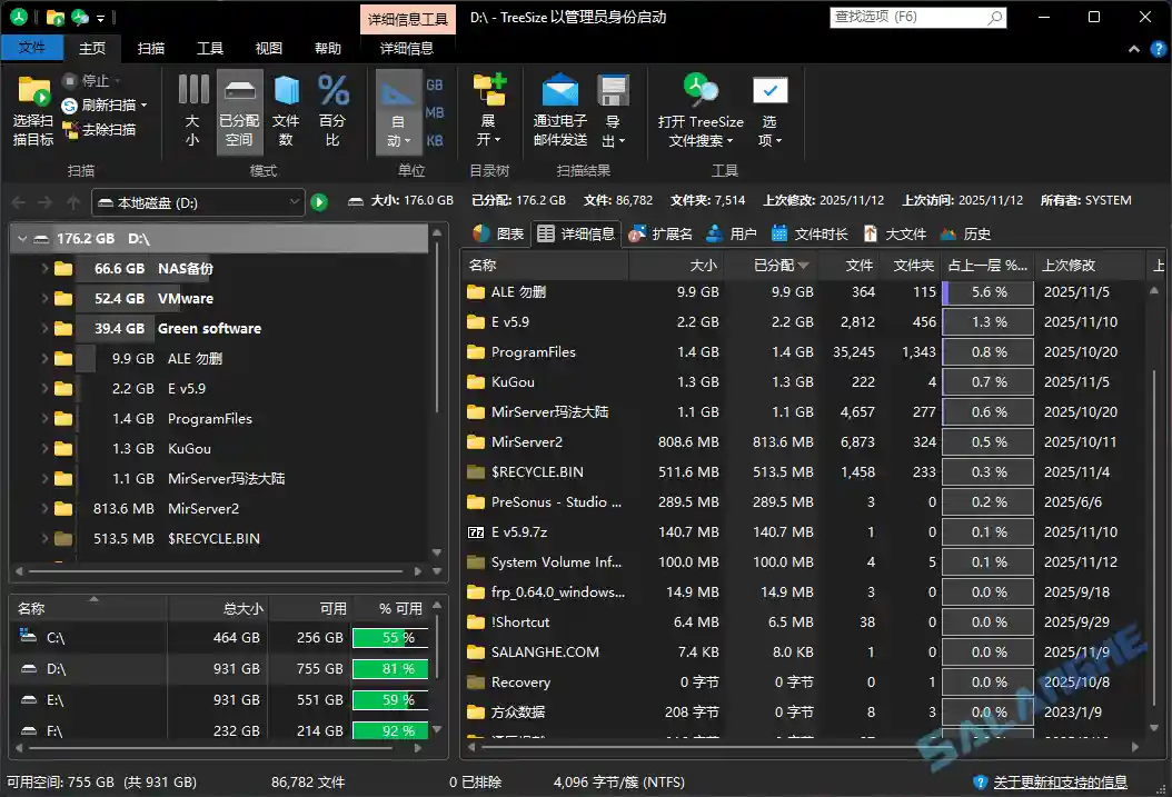 TreeSize Pro (磁盘空间管理工具) v9.6.2.2158 便携版